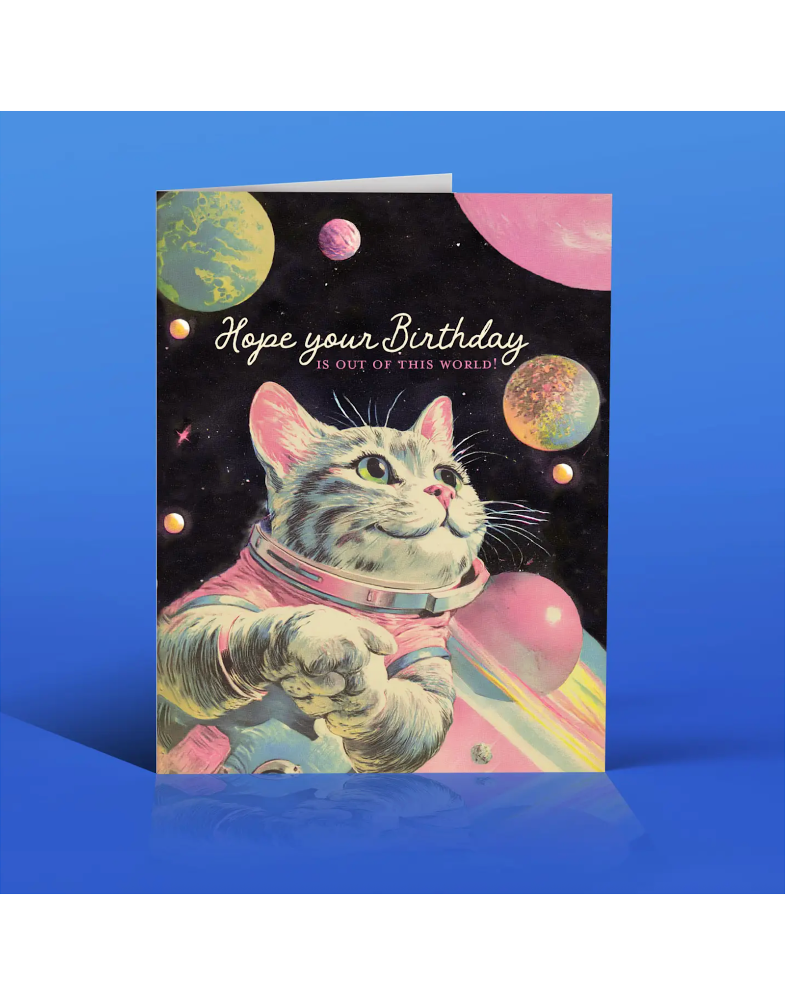 Space Cat Out of This World Birthday Greeting Card