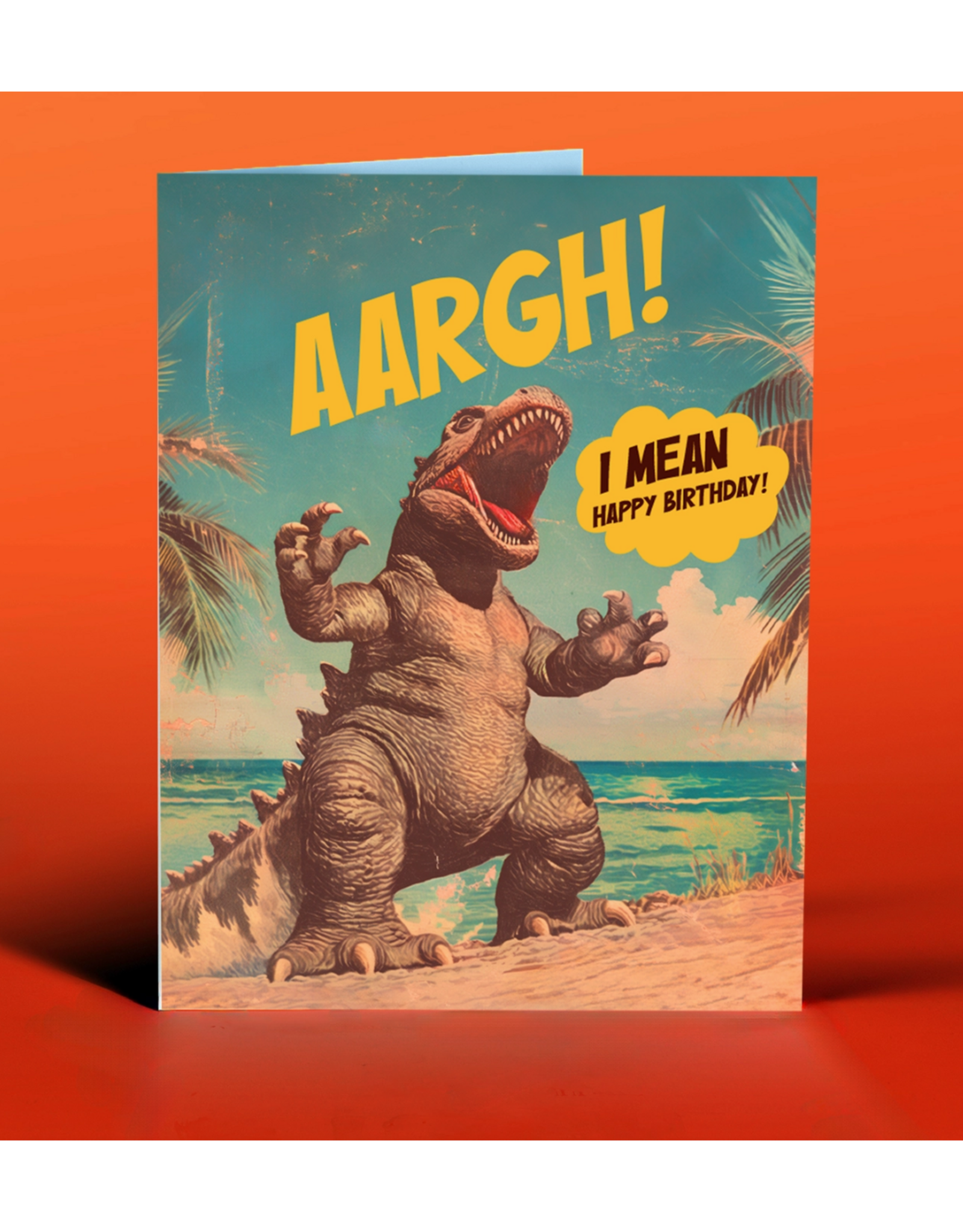 Godzilla Beach Birthday Party  Greeting Card