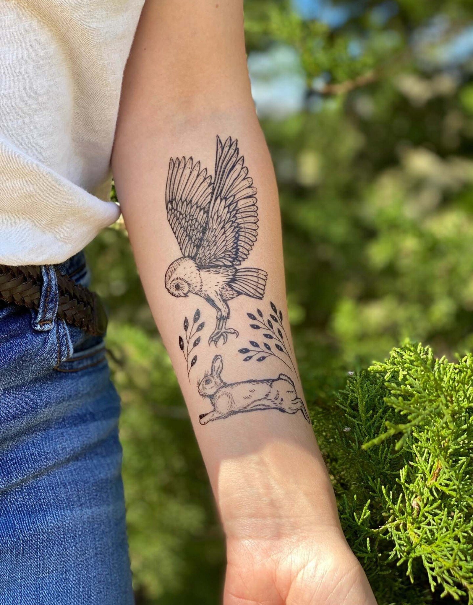 NatureTats Owl and Rabbit Temporary Tattoo