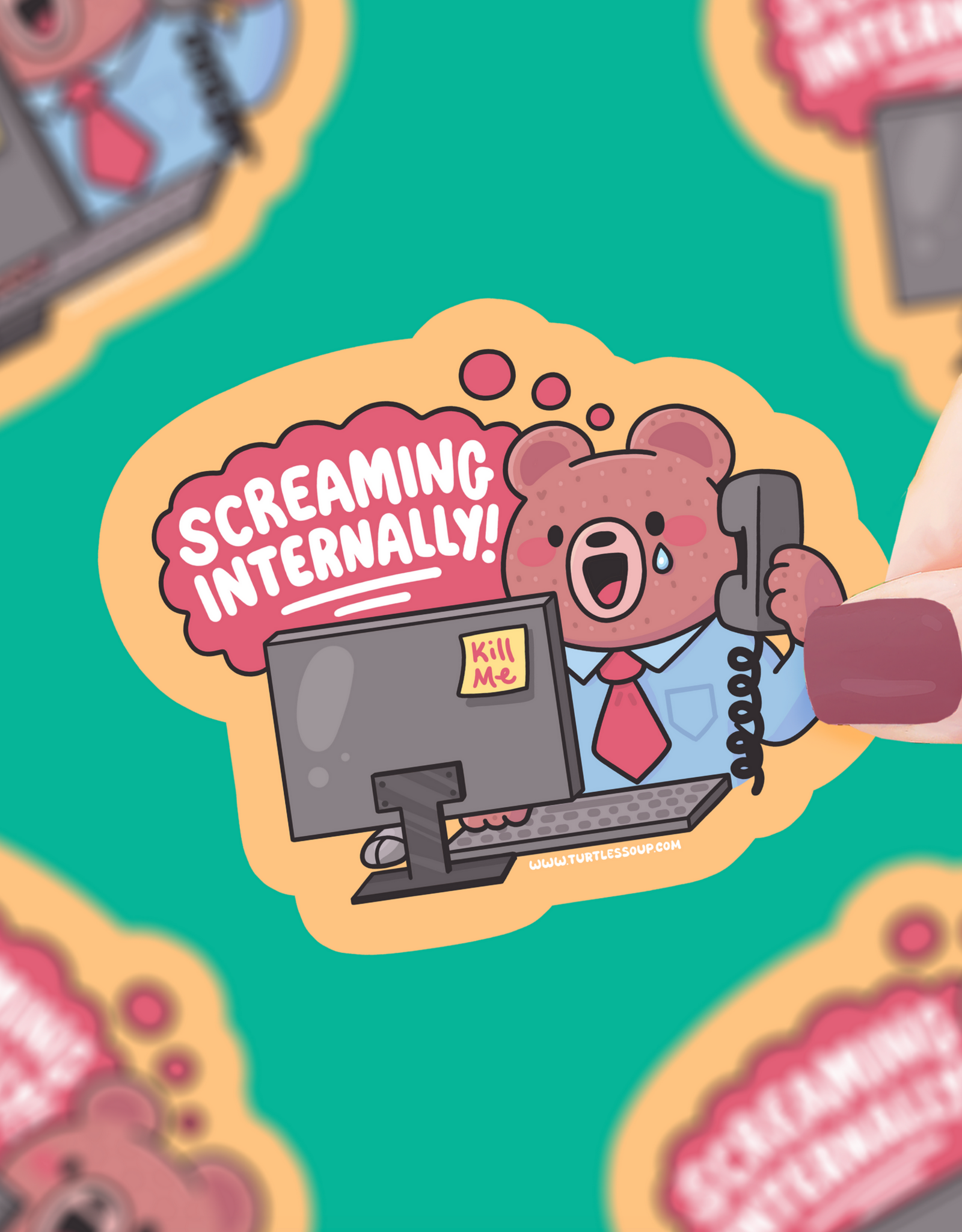 Screaming Internally Computer Bear Sticker*