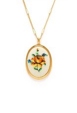 Needlepoint Flower Cameo Necklace