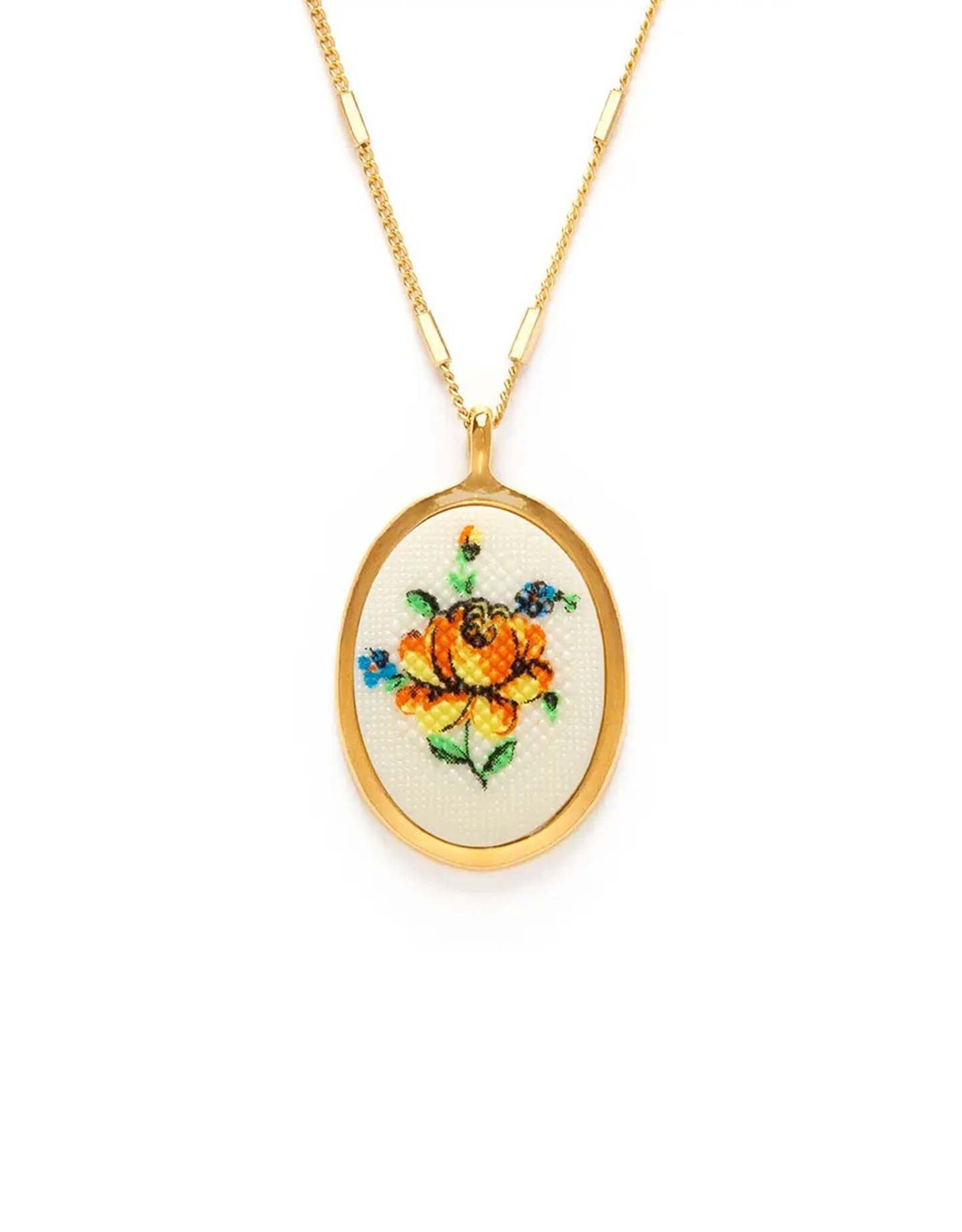 Needlepoint Flower Cameo Necklace