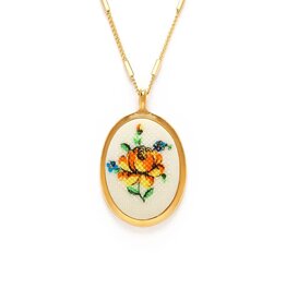 Needlepoint Flower Cameo Necklace