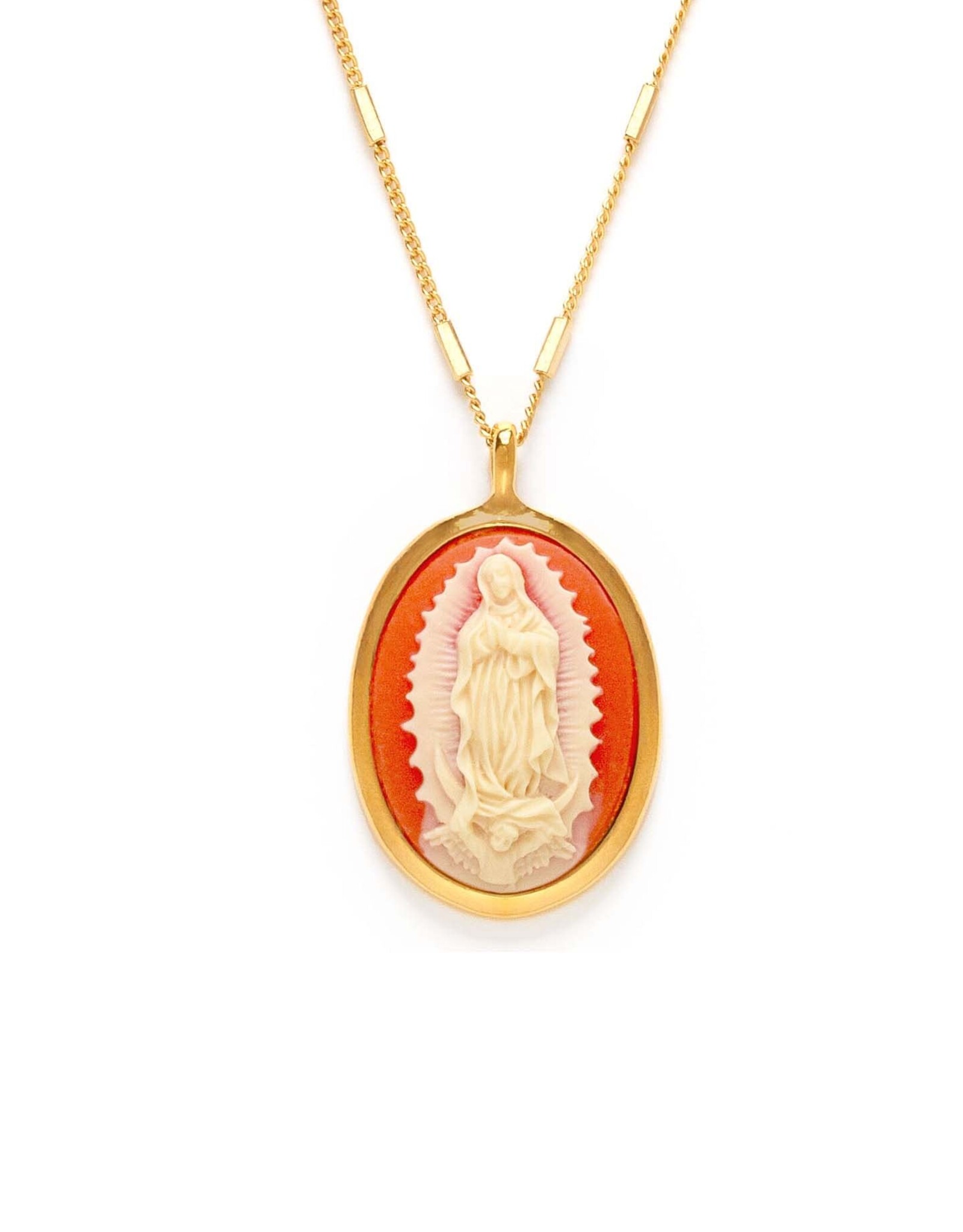 Virgin of Guadalupe Cameo Necklace - Coral