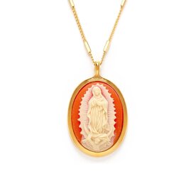 Virgin of Guadalupe Cameo Necklace - Coral
