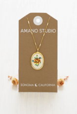 Needlepoint Flower Cameo Necklace