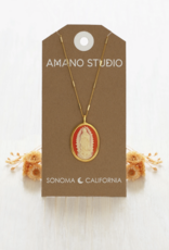 Virgin of Guadalupe Cameo Necklace - Coral