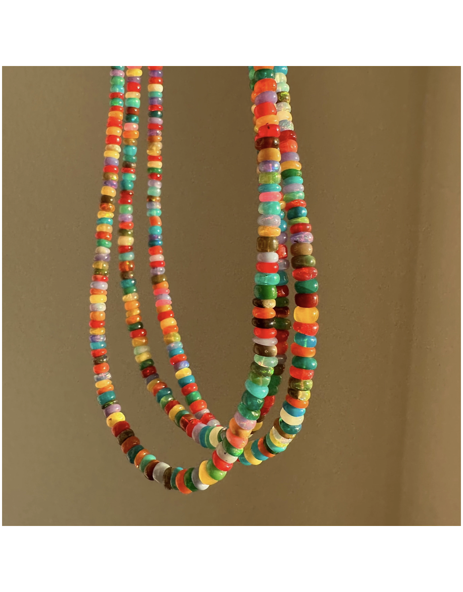 Blue Slim Beaded Opal Layering Necklace