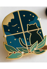 Black Cat In Window Enamel Pin
