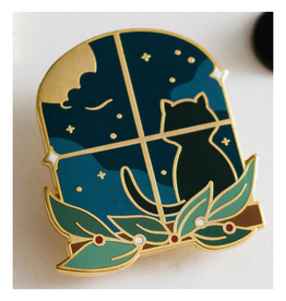Black Cat In Window Enamel Pin