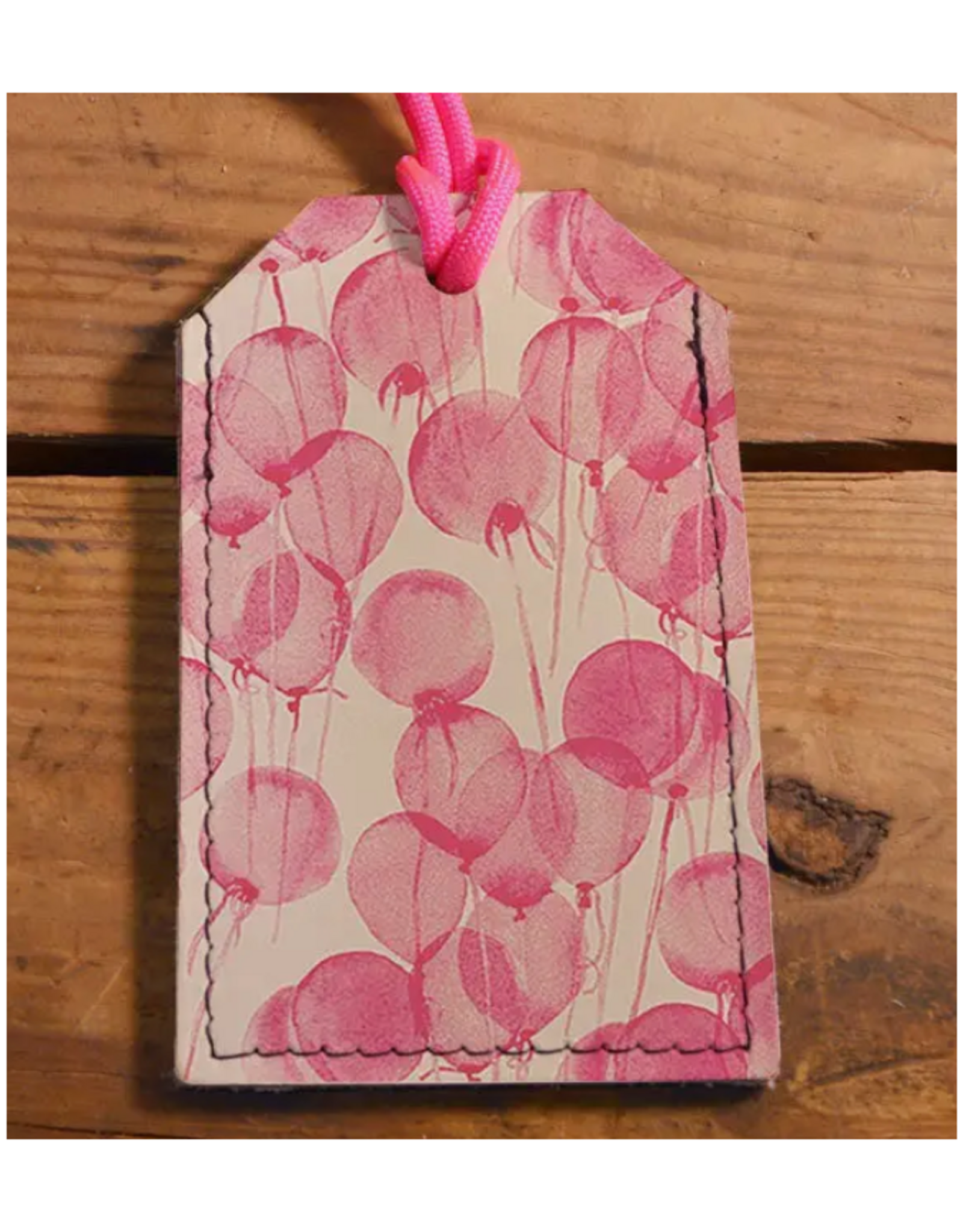 Leather Luggage Tag -  Pink Balloons
