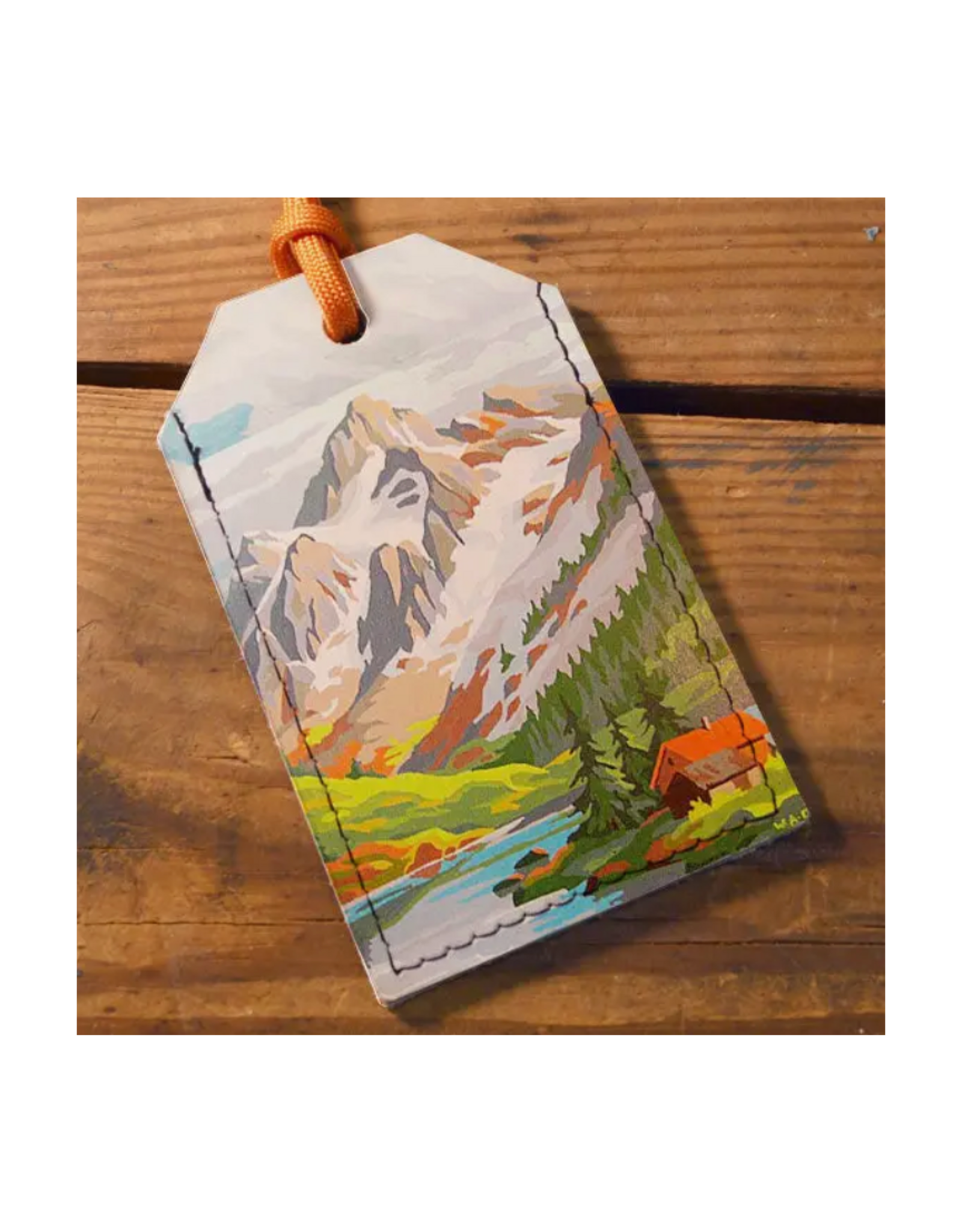Leather Luggage Tag - Painted Mountains