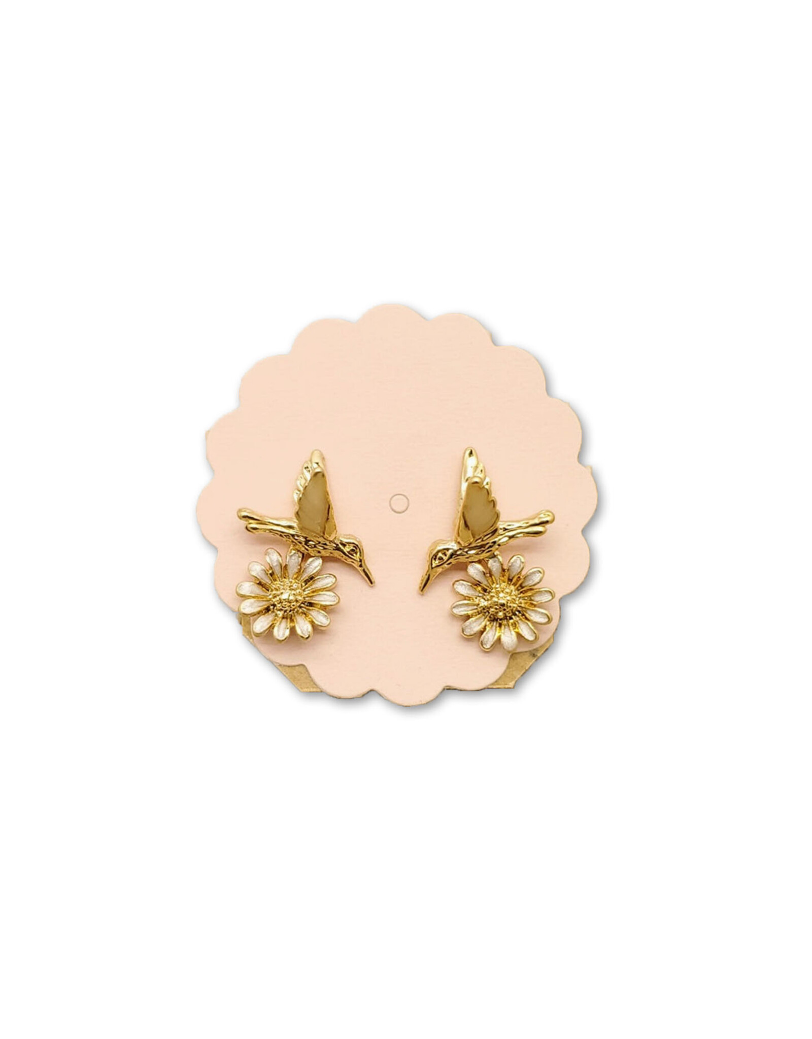 Hummingbird with Daisy Stud Earrings - Gold
