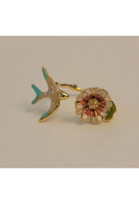 Hand Painted Bird/Flower Adjustable Ring - Gold
