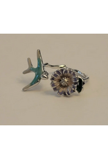 Hand Painted Bird/Flower Adjustable Ring - Silver
