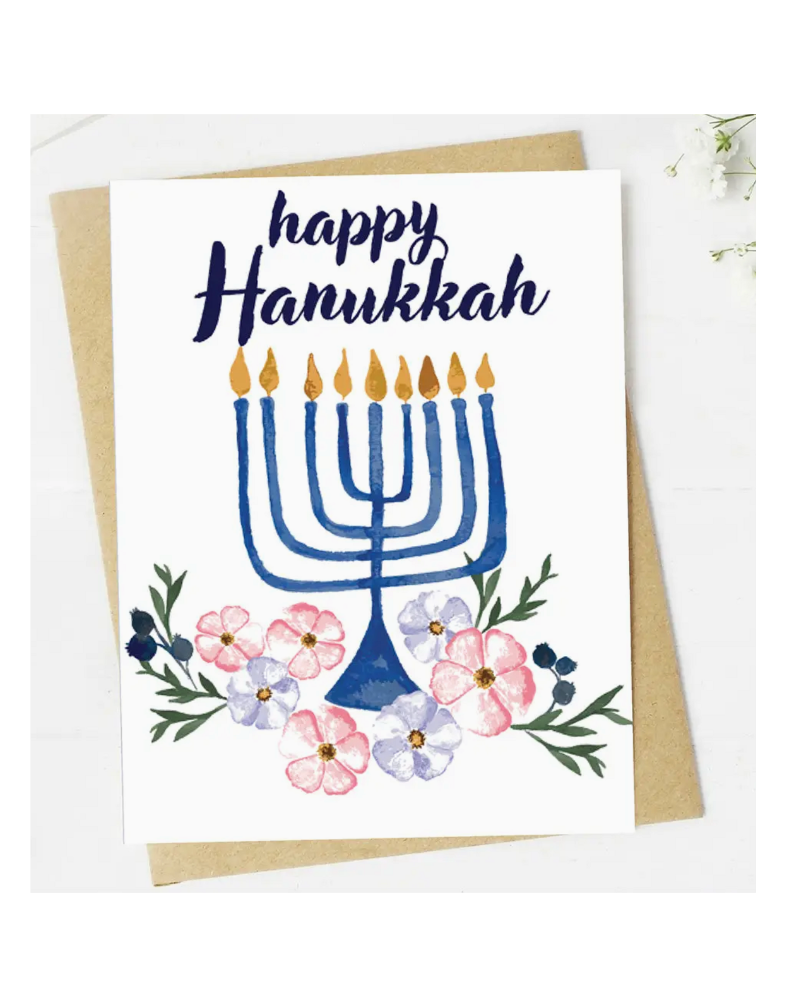 Happy Hanukkah Menorah Floral Greeting Card
