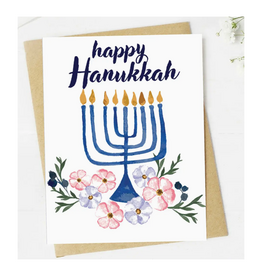 Happy Hanukkah Menorah Floral Greeting Card