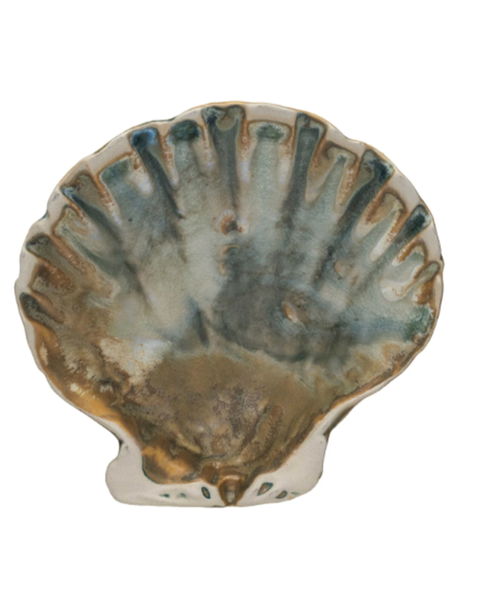 Stoneware Green Scallop Shell Shaped Dish
