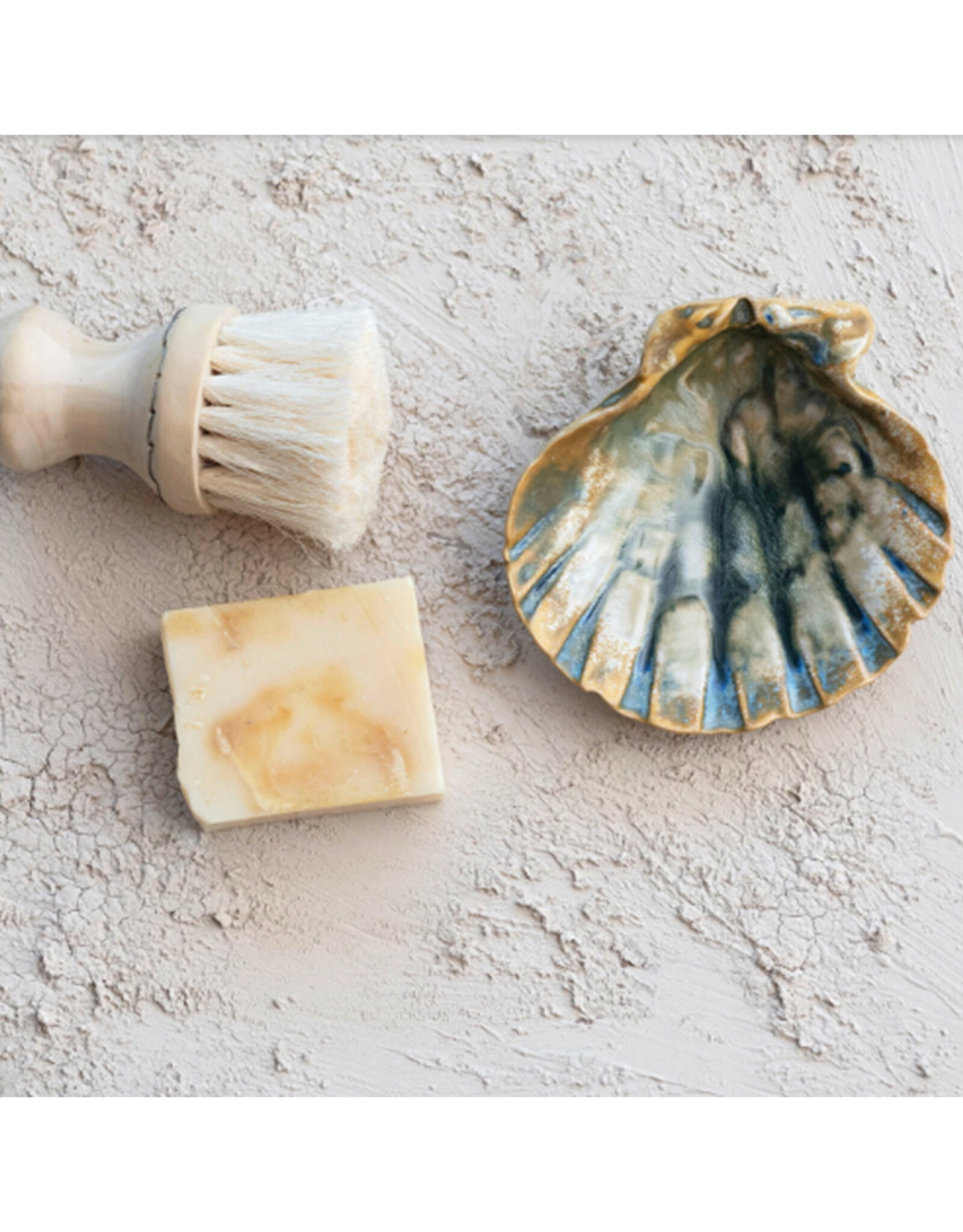 Stoneware Green Scallop Shell Shaped Dish