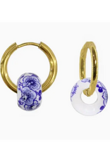 White & Blue Flower Hoop Earrings