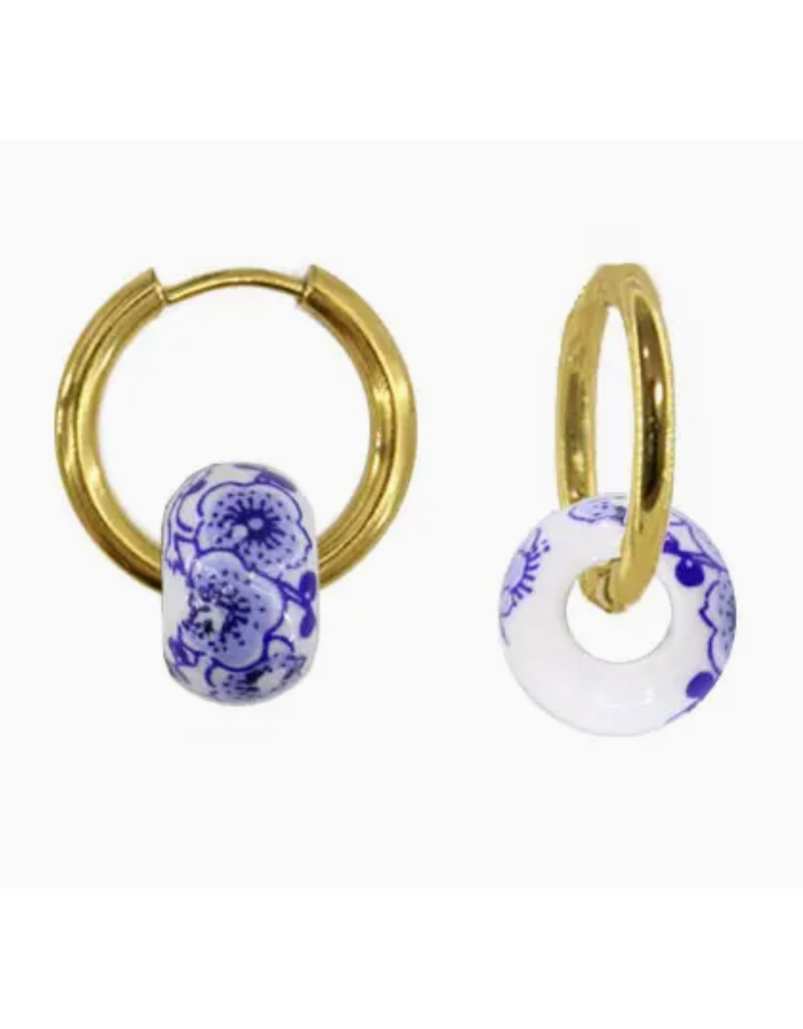 White & Blue Flower Hoop Earrings