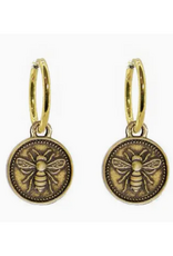Brass Bee Hoop Earrings
