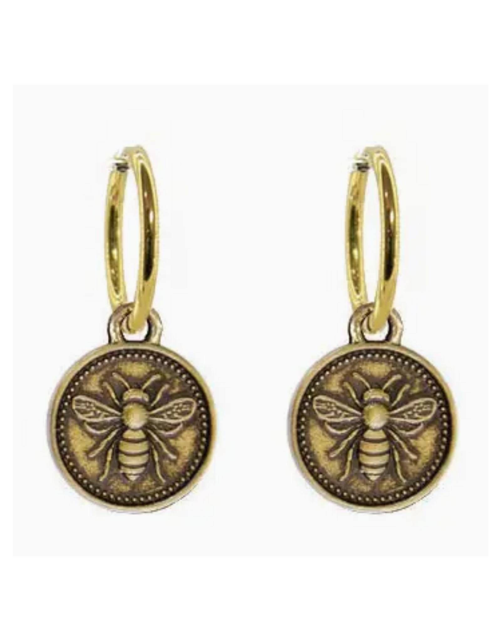 Brass Bee Hoop Earrings