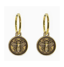 Brass Bee Hoop Earrings
