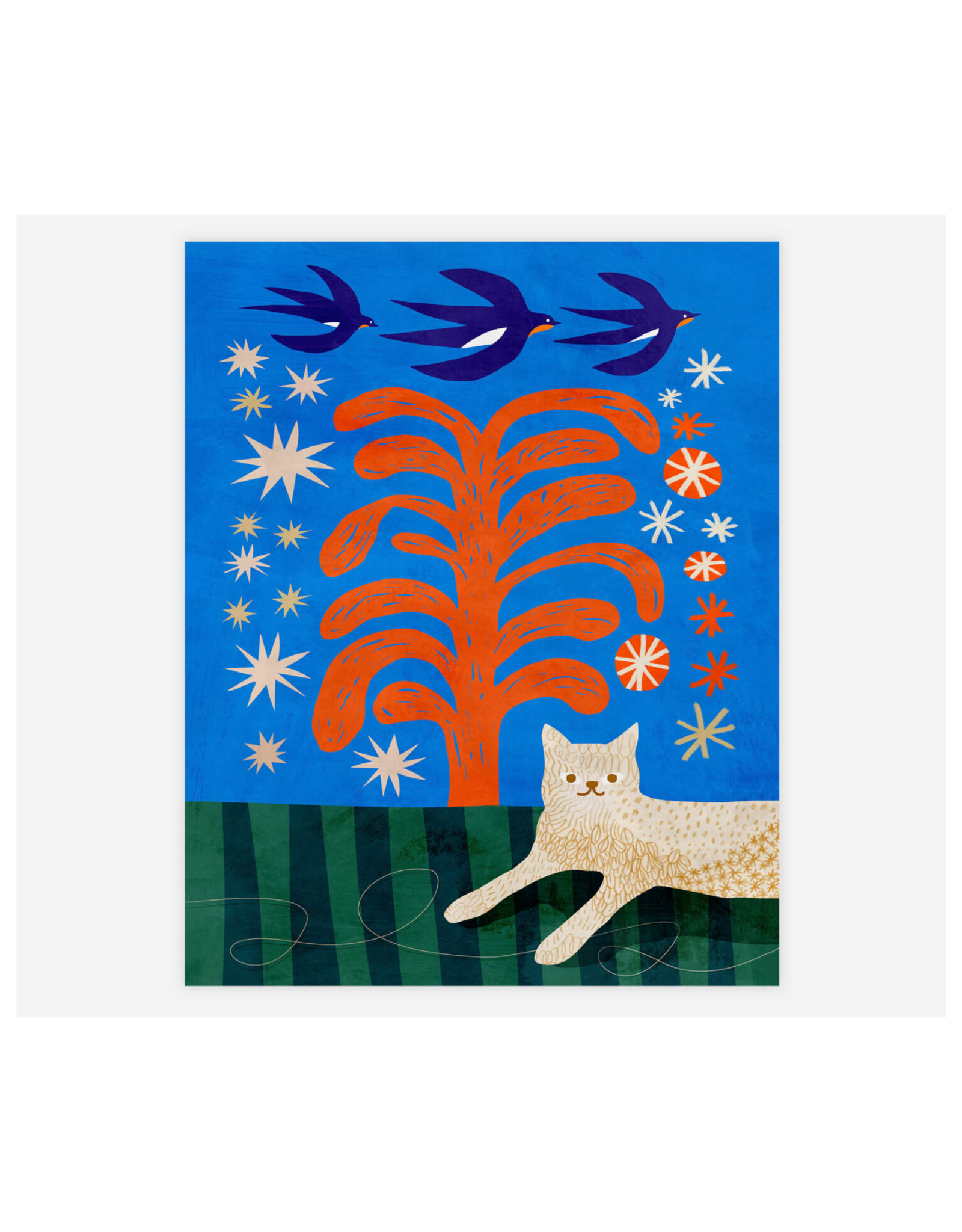 Cat and Swallows Print