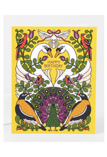 Happy Birthday Peacock & Swans Greeting Card