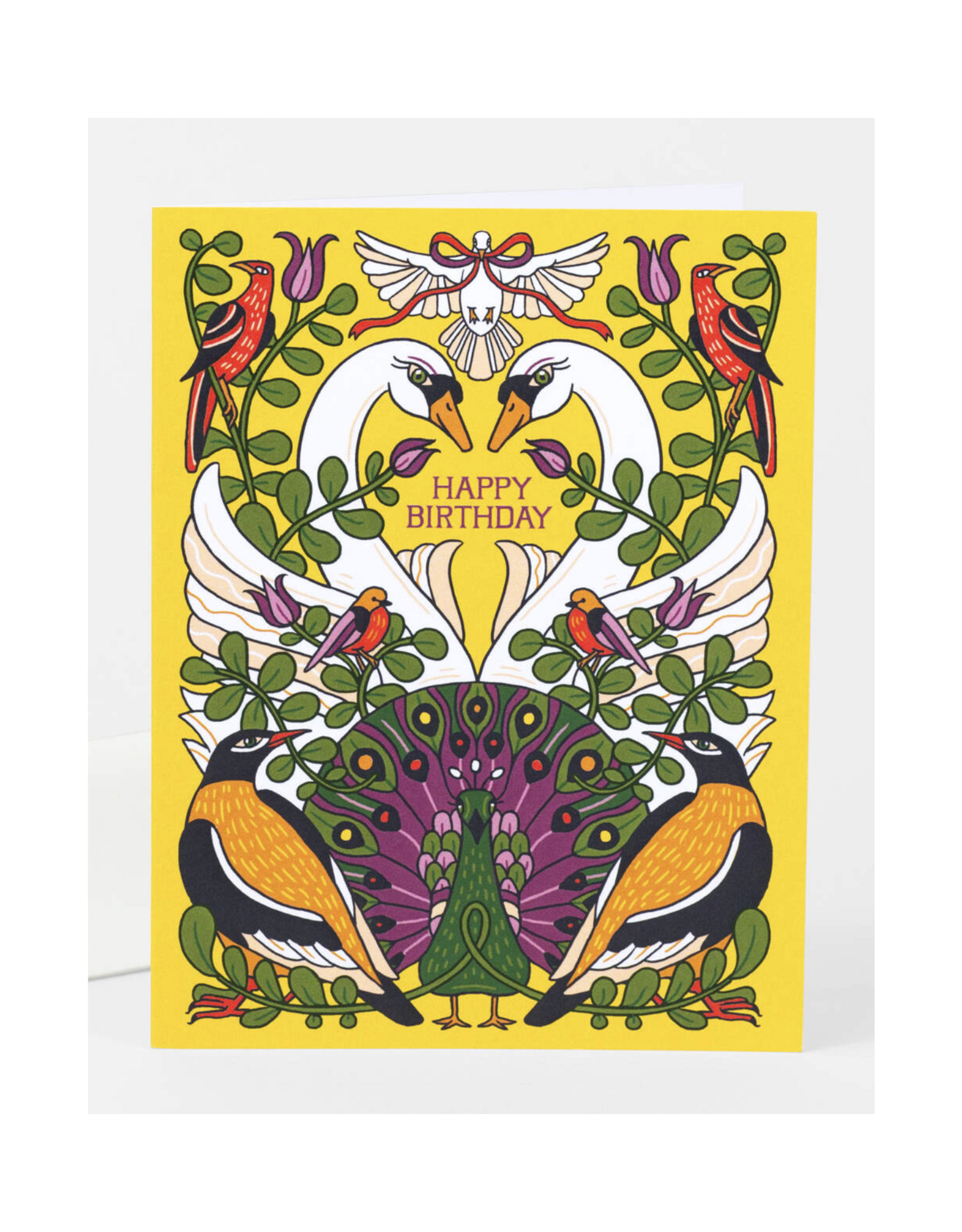 Happy Birthday Peacock & Swans Greeting Card