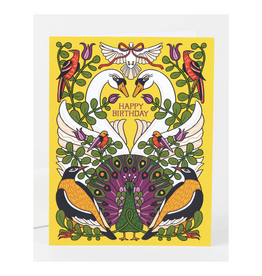 Happy Birthday Peacock & Swans Greeting Card