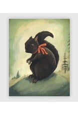 Black Squirrel Red Bow Print