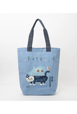 Great Zakka Cat Embroidered Tote Bag - Blue