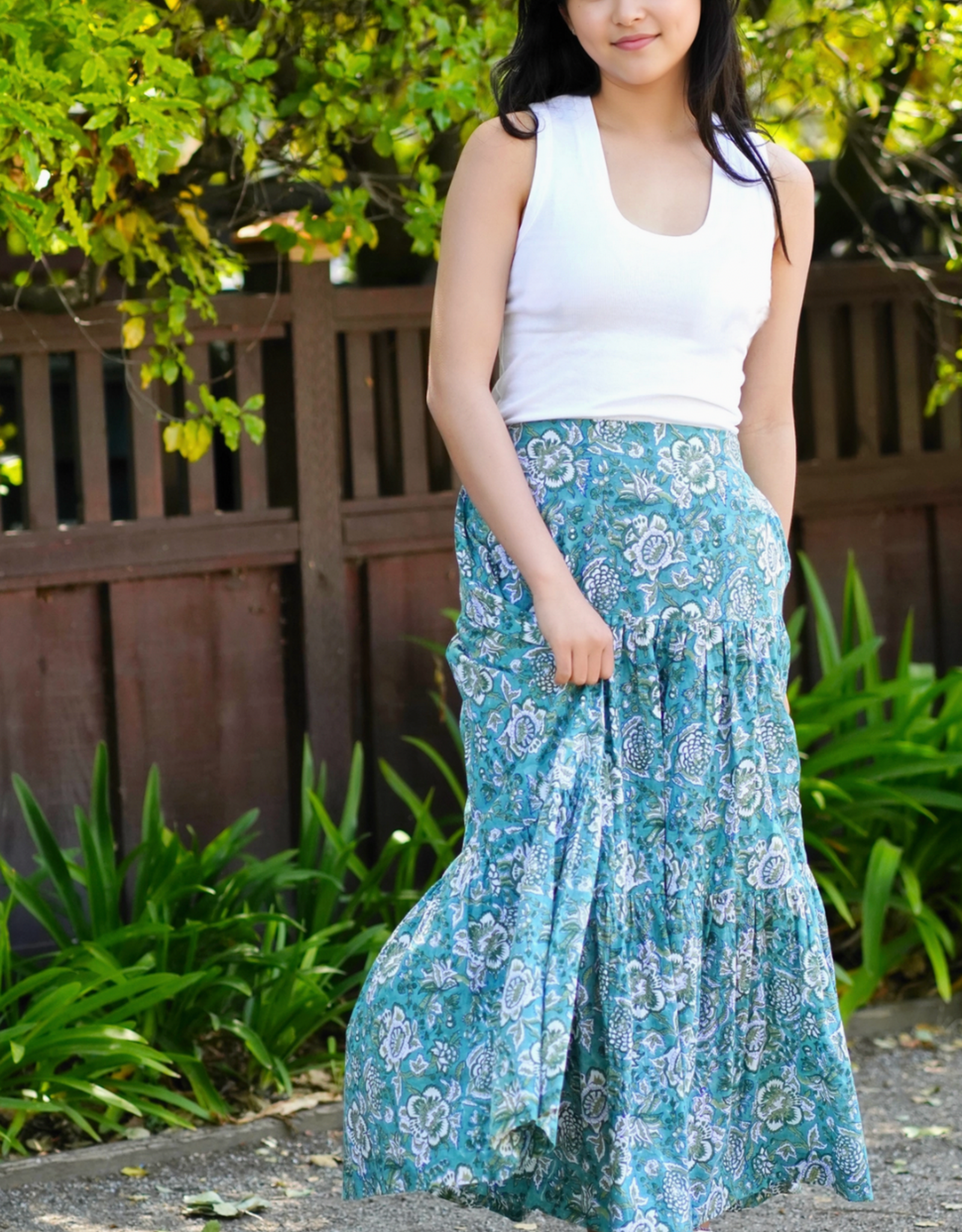 Block Printed Tiered Cotton Skirt