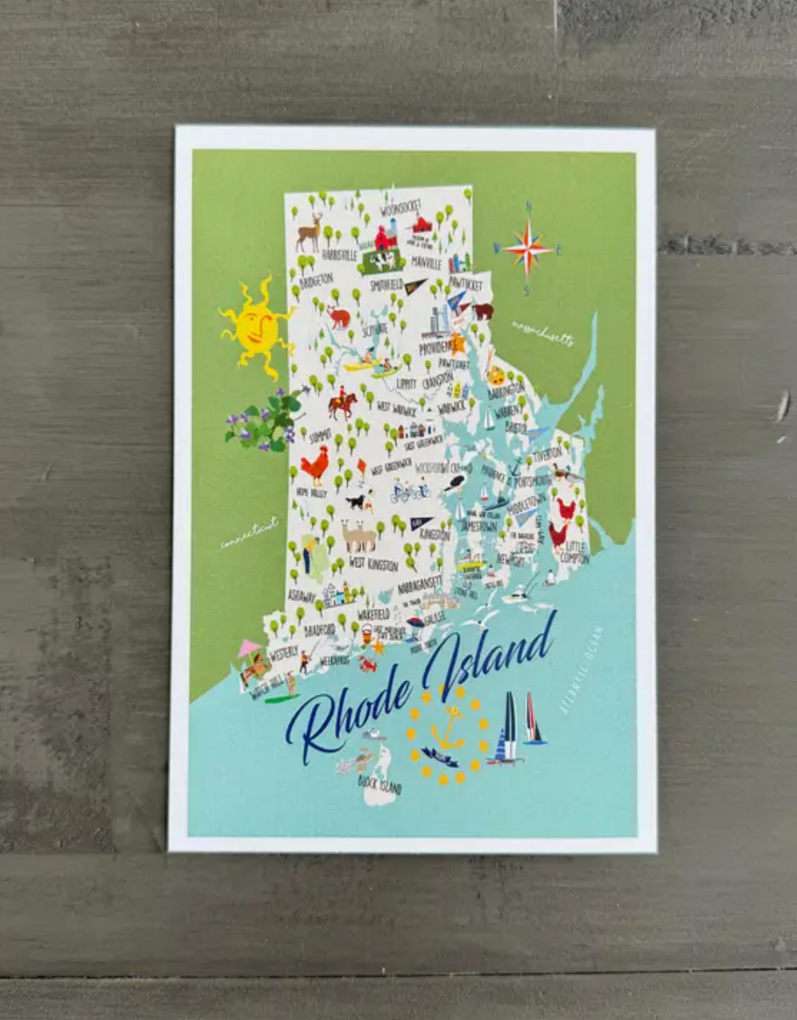 Rhode Island Map  (Galleyware) Greeting Card
