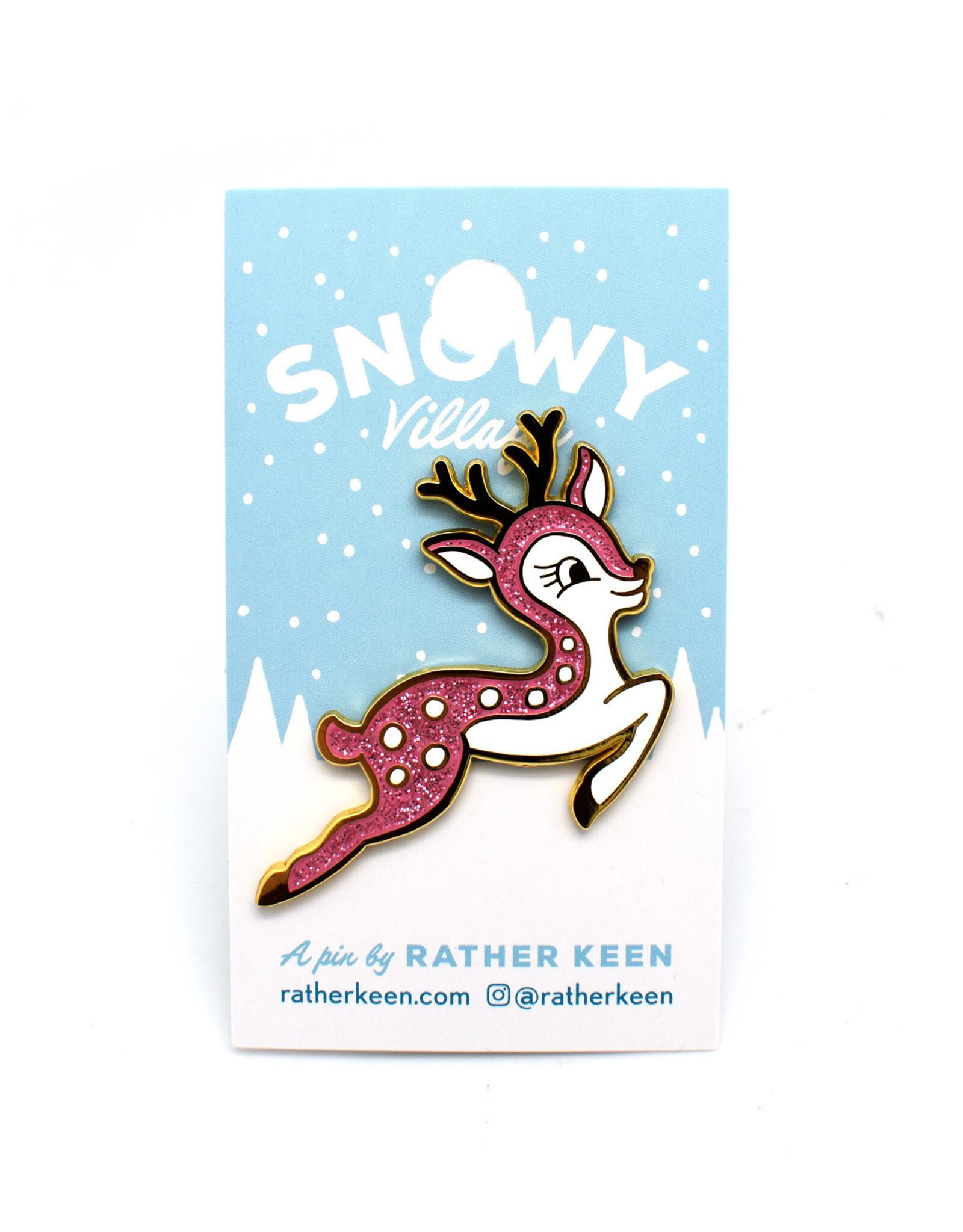 Cute Christmas Deer Enamel Pin - Gold/Pink
