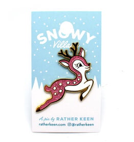 Cute Christmas Deer Enamel Pin - Gold/Pink