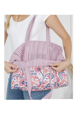 Reversible Quilted Tote Bag Floral & Stripes - Pink & Blue