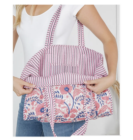 Reversible Quilted Tote Bag Floral & Stripes - Pink & Blue