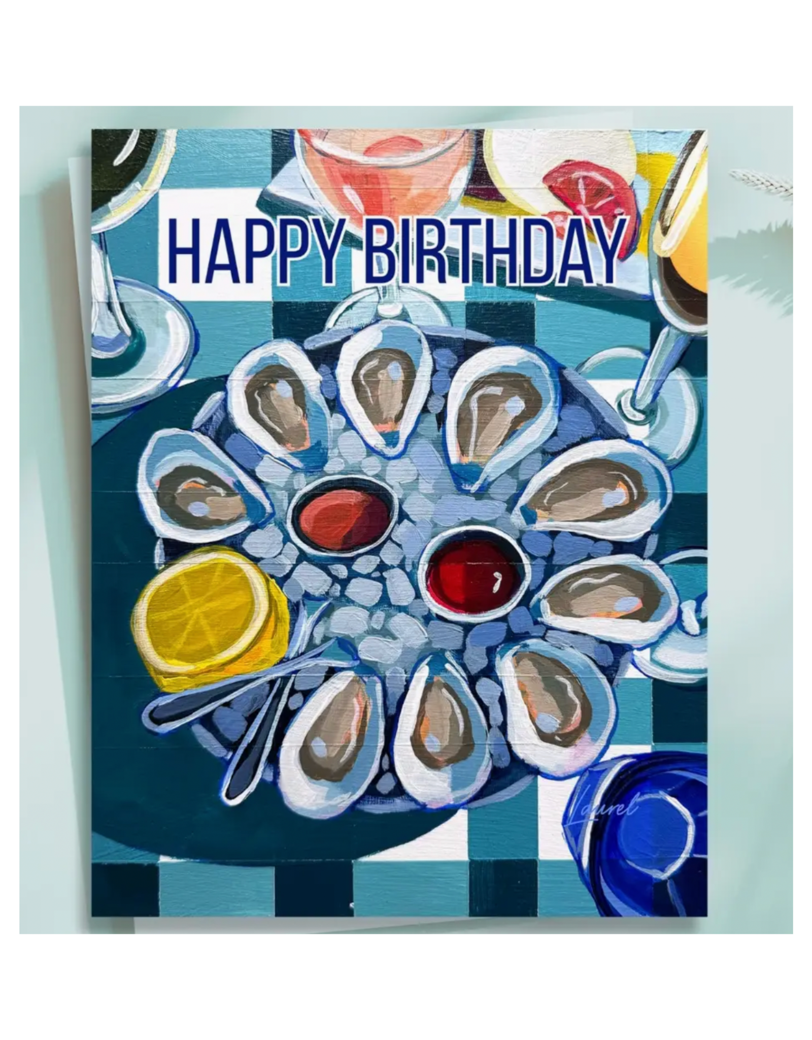 Laurel Greenfield Art Oysters and Wine Birthday Greeting Card