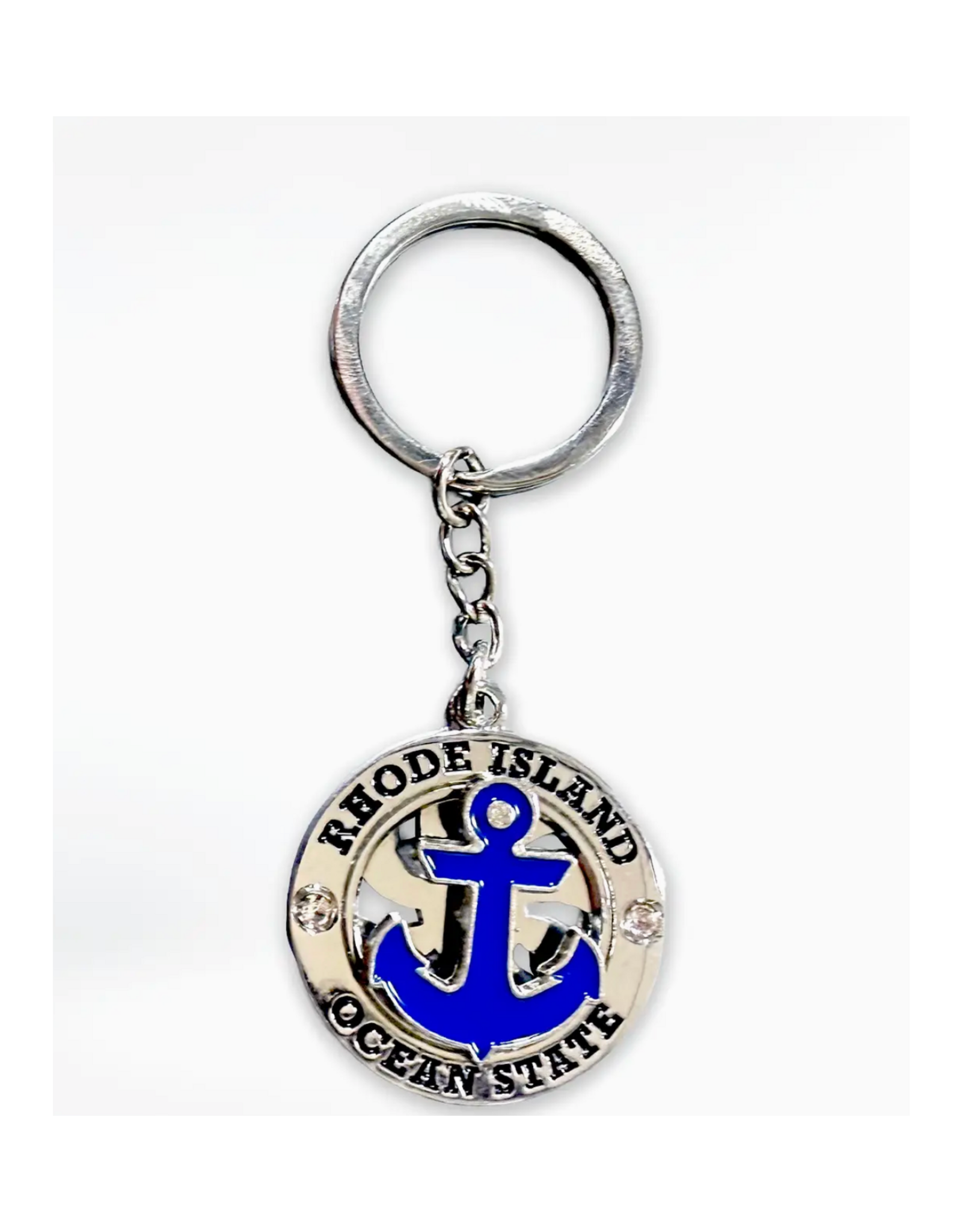 Rhode Island Anchor Spinner Circle Keychain