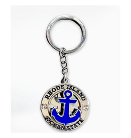Rhode Island Anchor Spinner Circle Keychain