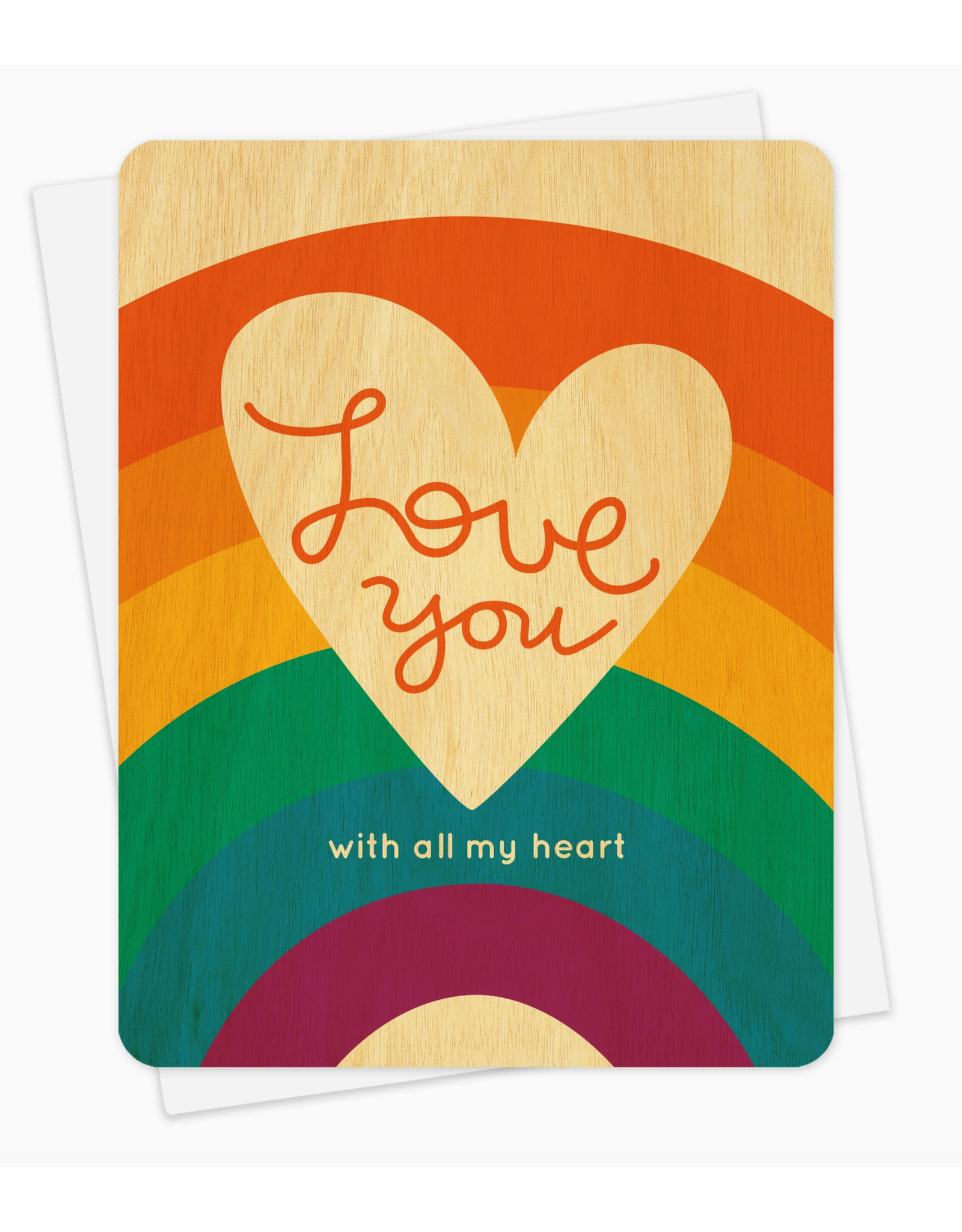 Love You With All My Heart Rainbow Wooden Greeting Card*