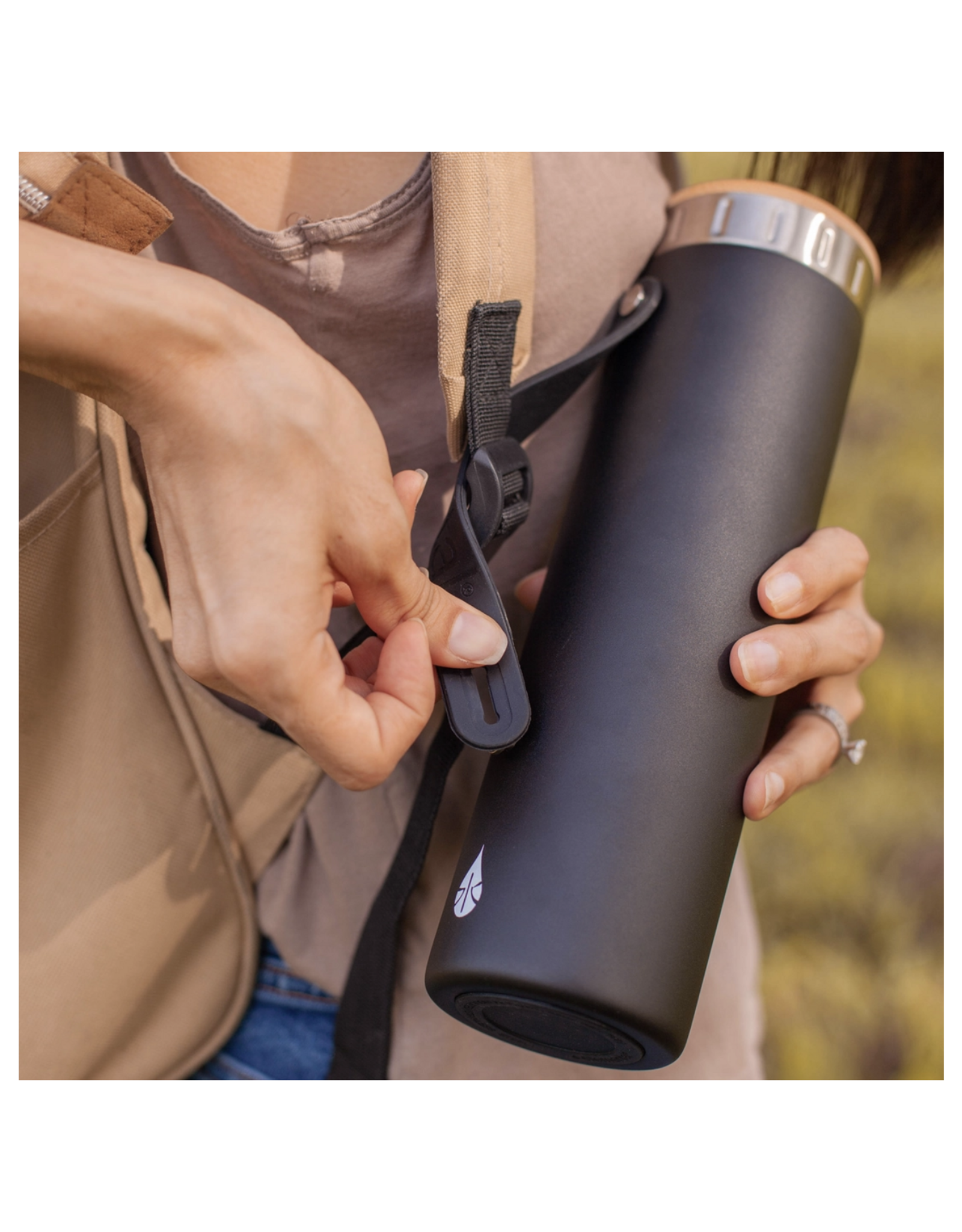 Iconic Matte Black Water Bottle with Strap - 20 oz