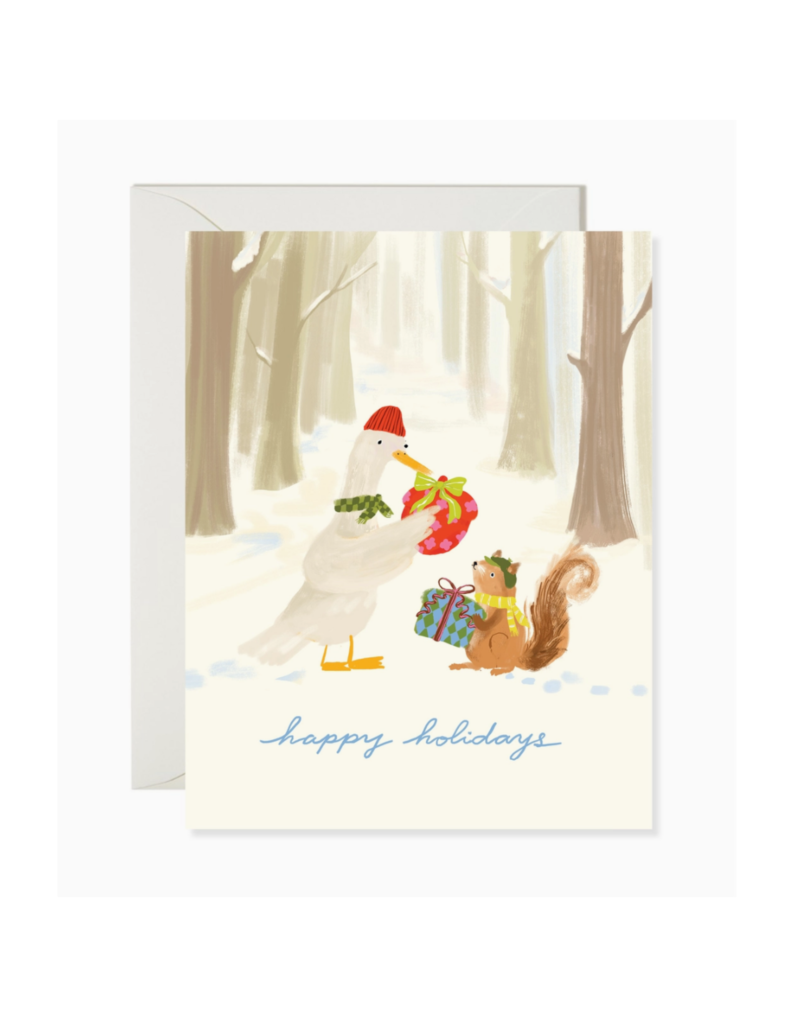 Happy Holidays Woodland Gift Exchange Greeting Card