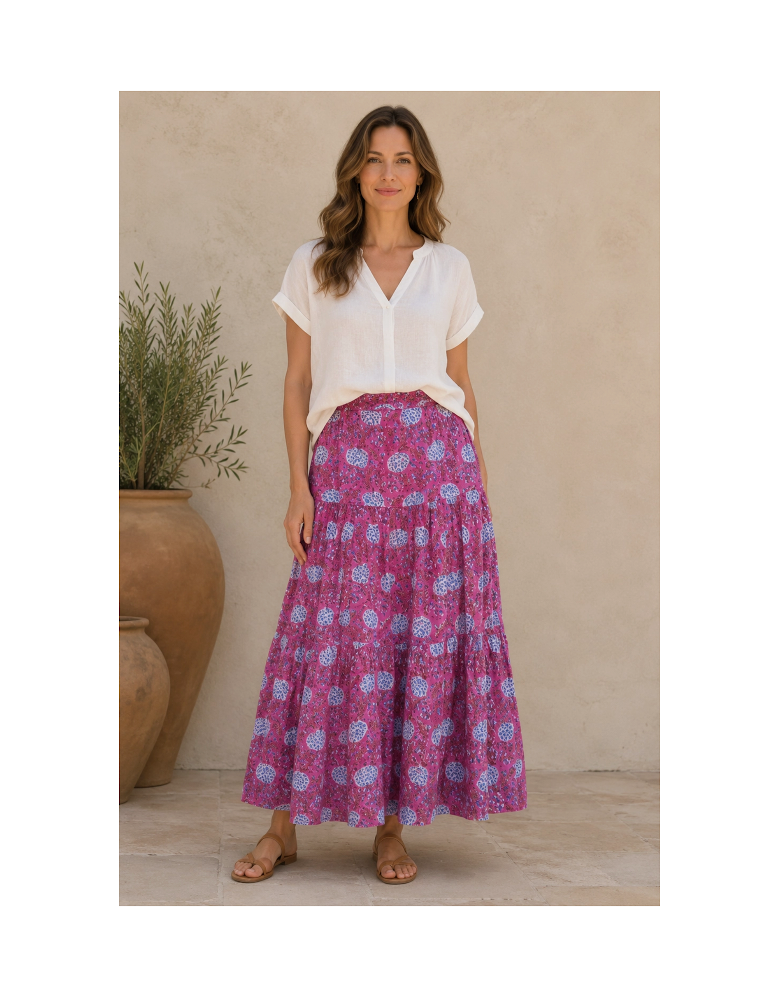 Block Printed Tiered Cotton Skirt