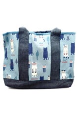 Great Zakka Kusuguru Glasses Cat Embroidered Multi-Compartment Tote Bag - Blue