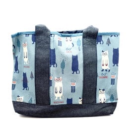 Great Zakka Kusuguru Glasses Cat Embroidered Multi-Compartment Tote Bag - Blue