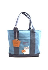 Great Zakka Kusuguru Glasses Cat Embroidered Multi-Compartment Tote Bag - Blue